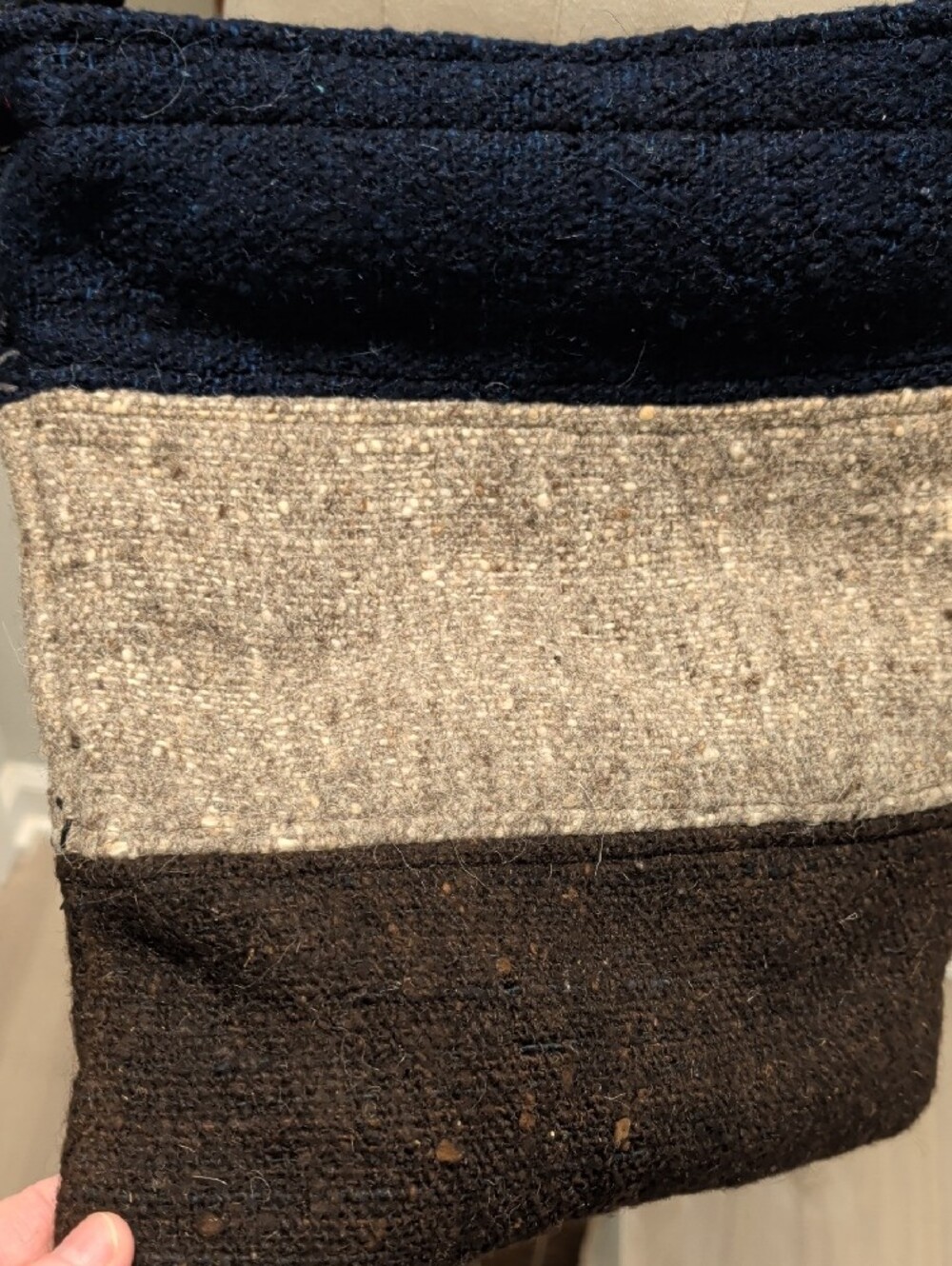 Handcrafted Boho Hippi Navy Gray Crossbody Bag with Embroidered Leaf Accents - Picture 4 of 11